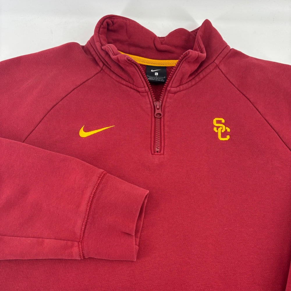 Nike USC Trojans Pullover Mens Large Red Quarter Zip Fleece Sweatshirt NCAA